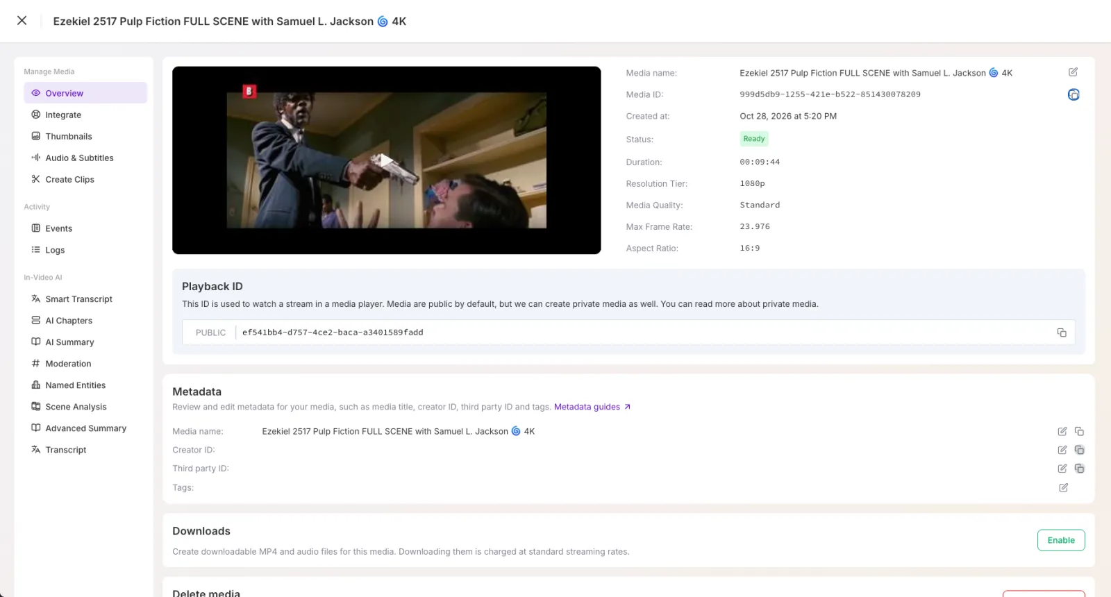 Where to find the media ID on a media Overview page