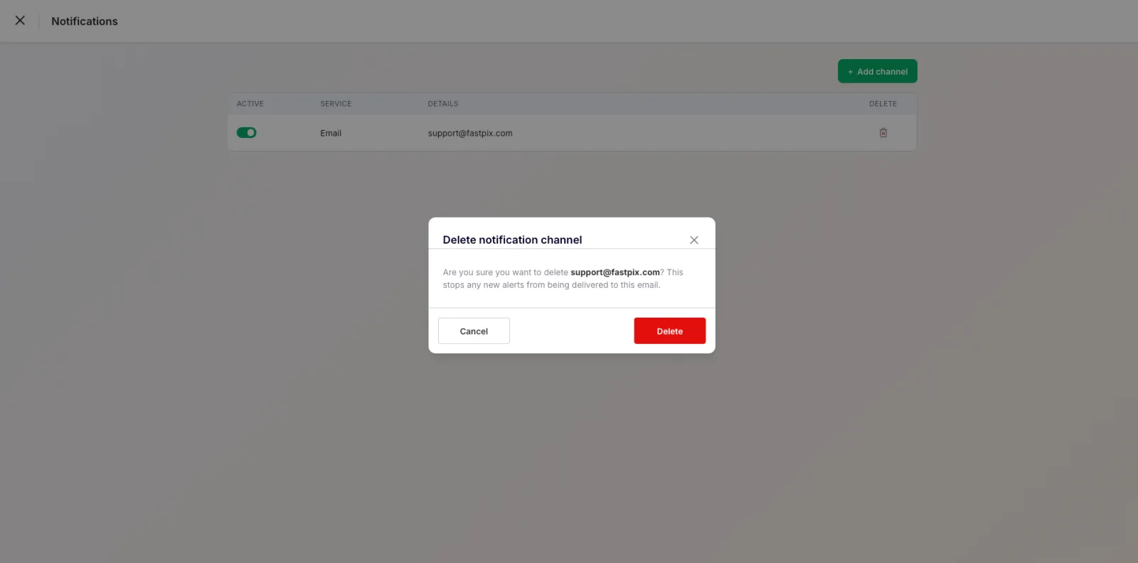 Delete notification channel confirmation dialog