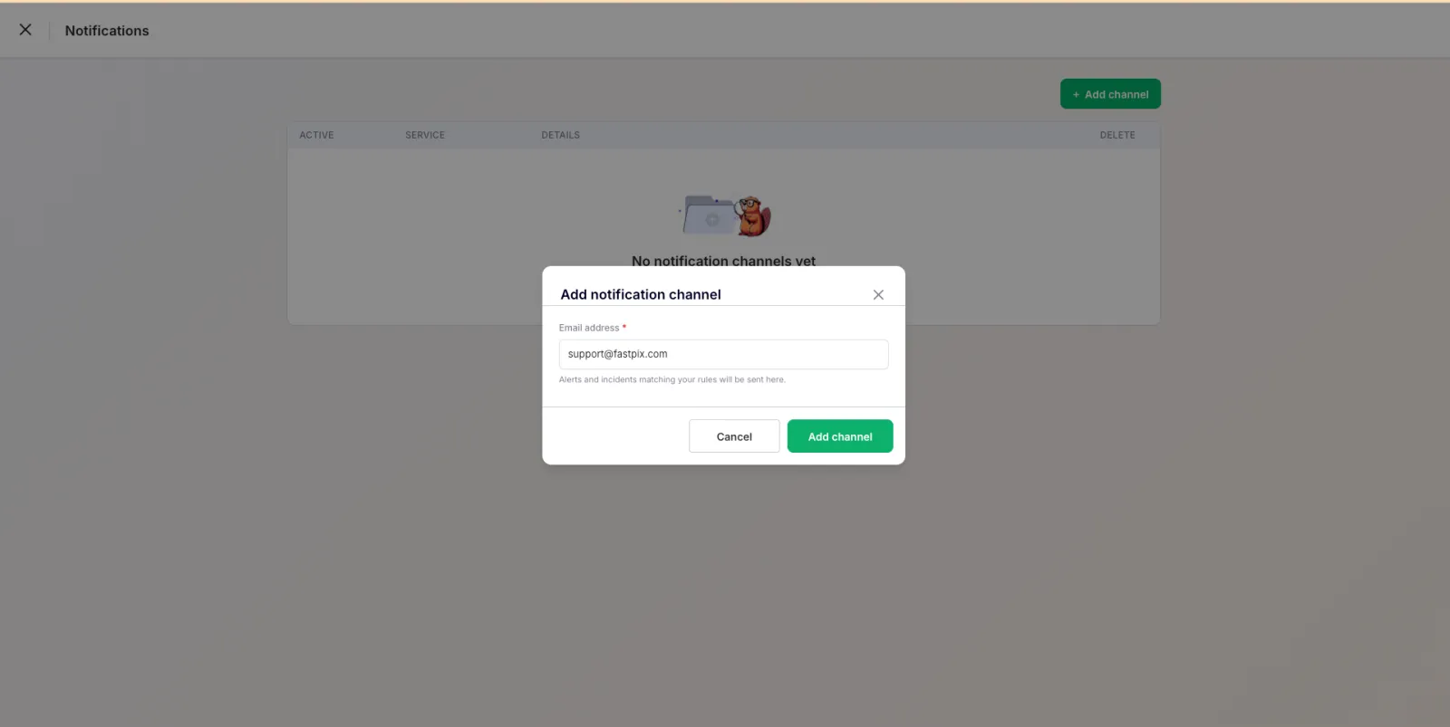Add notification channel dialog