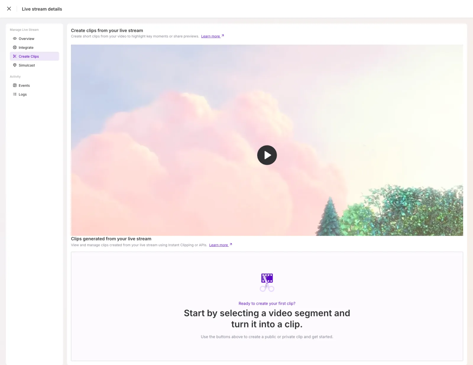 Create Clips page
