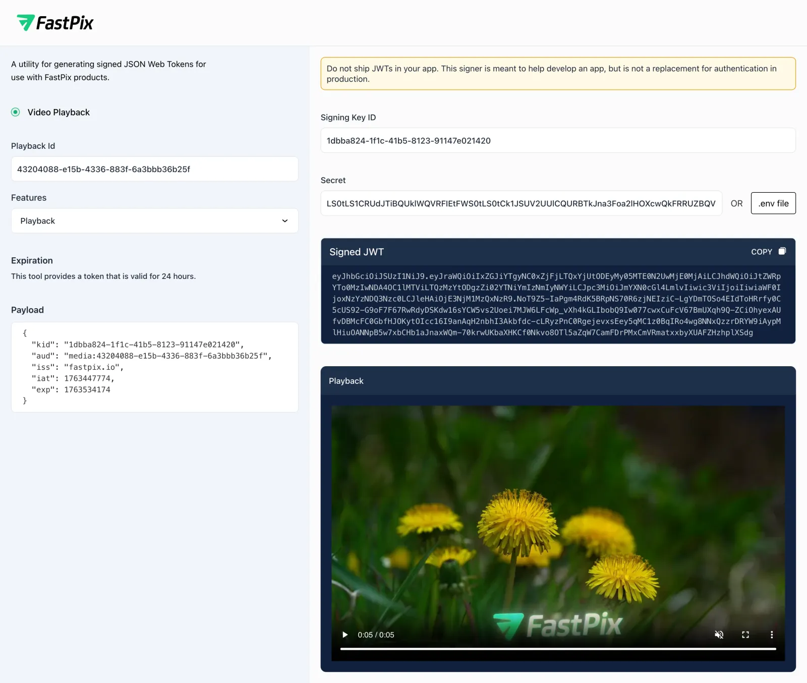 FastPix JWT Signer tool