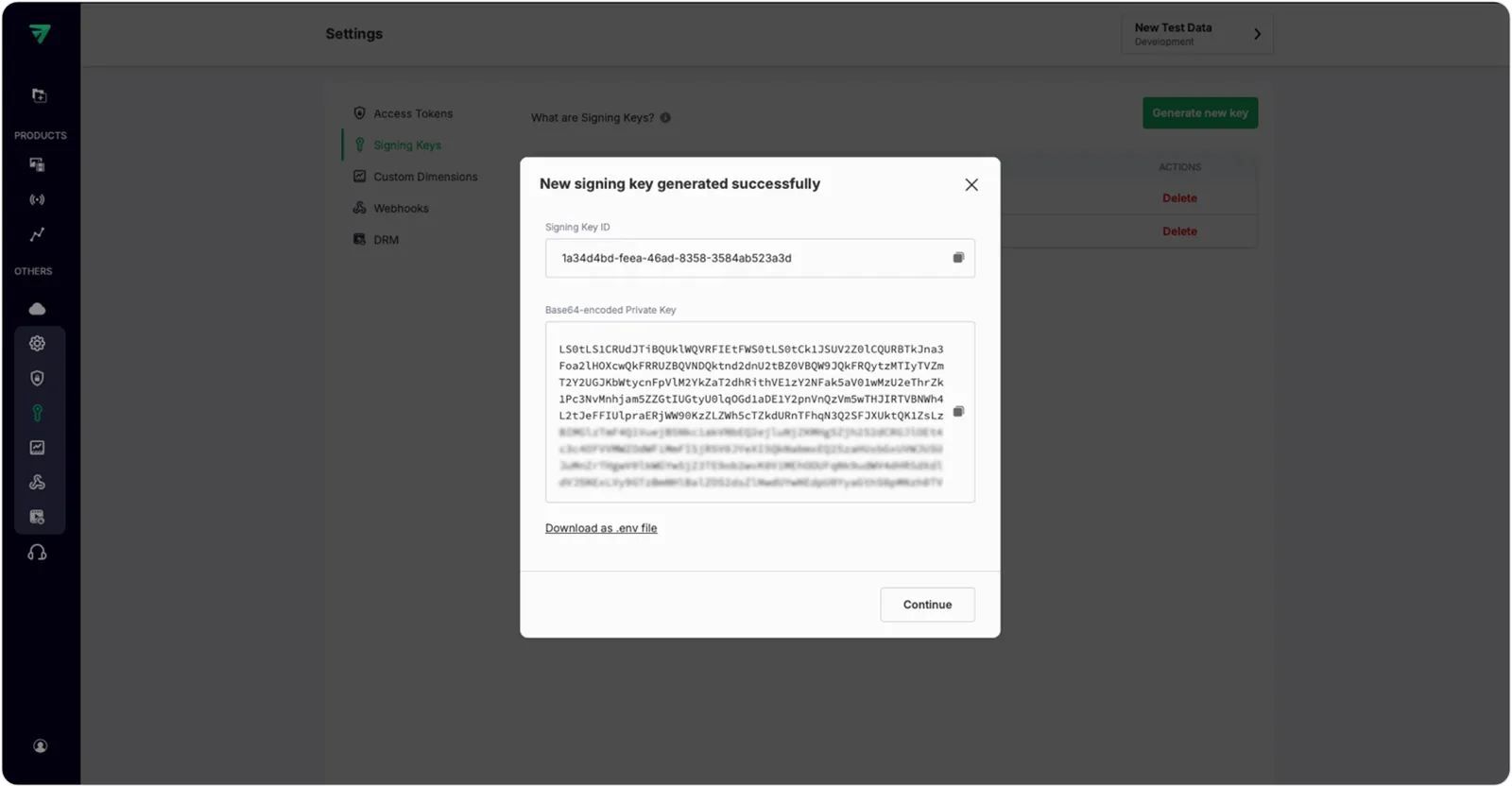 Signing key generation in the FastPix Dashboard